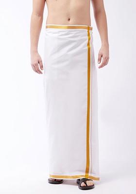 White Solid Cotton Dhoti For Men