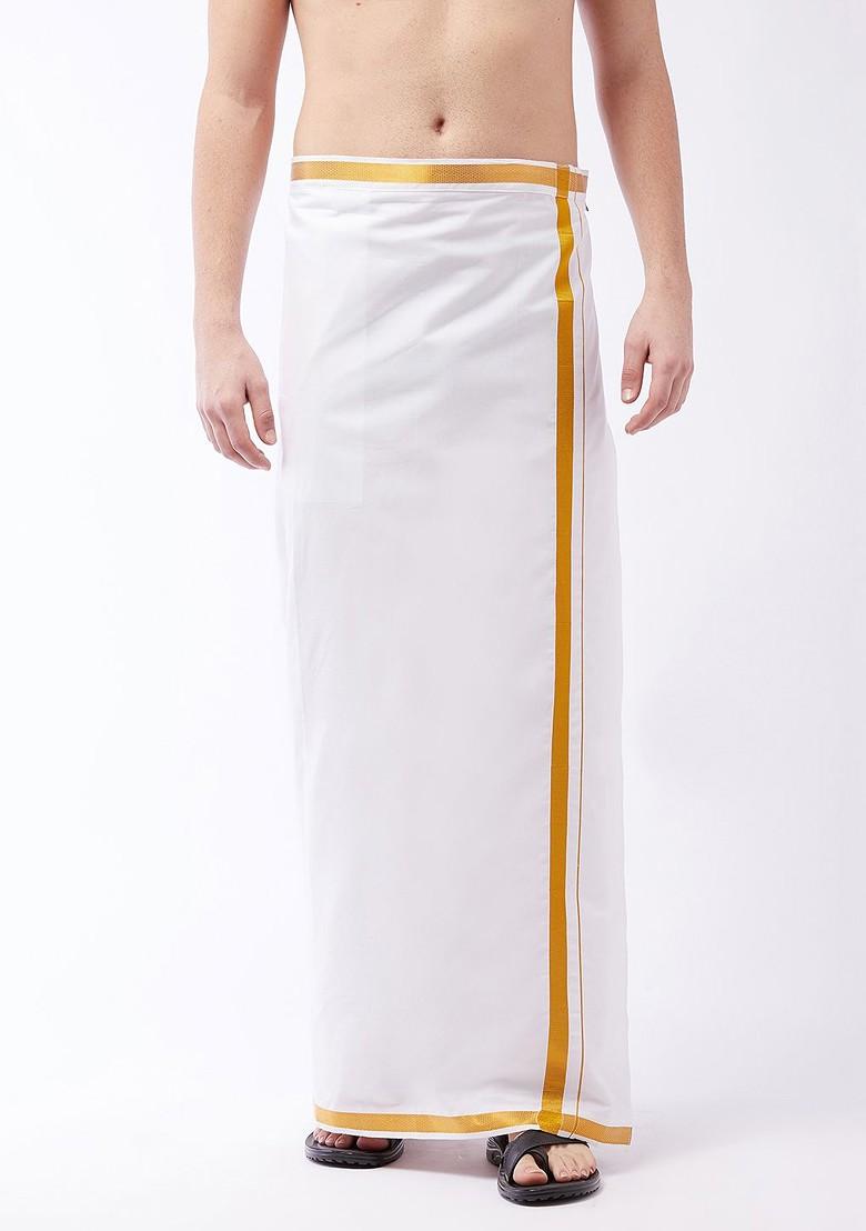 White Solid Cotton Dhoti For Men