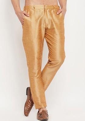 Gold Solid Silk Pyjama For Men