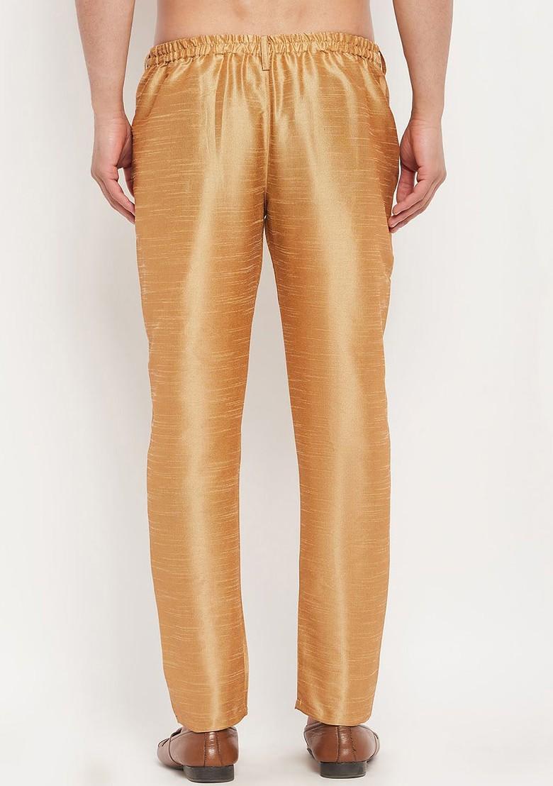 Gold Solid Silk Pyjama For Men