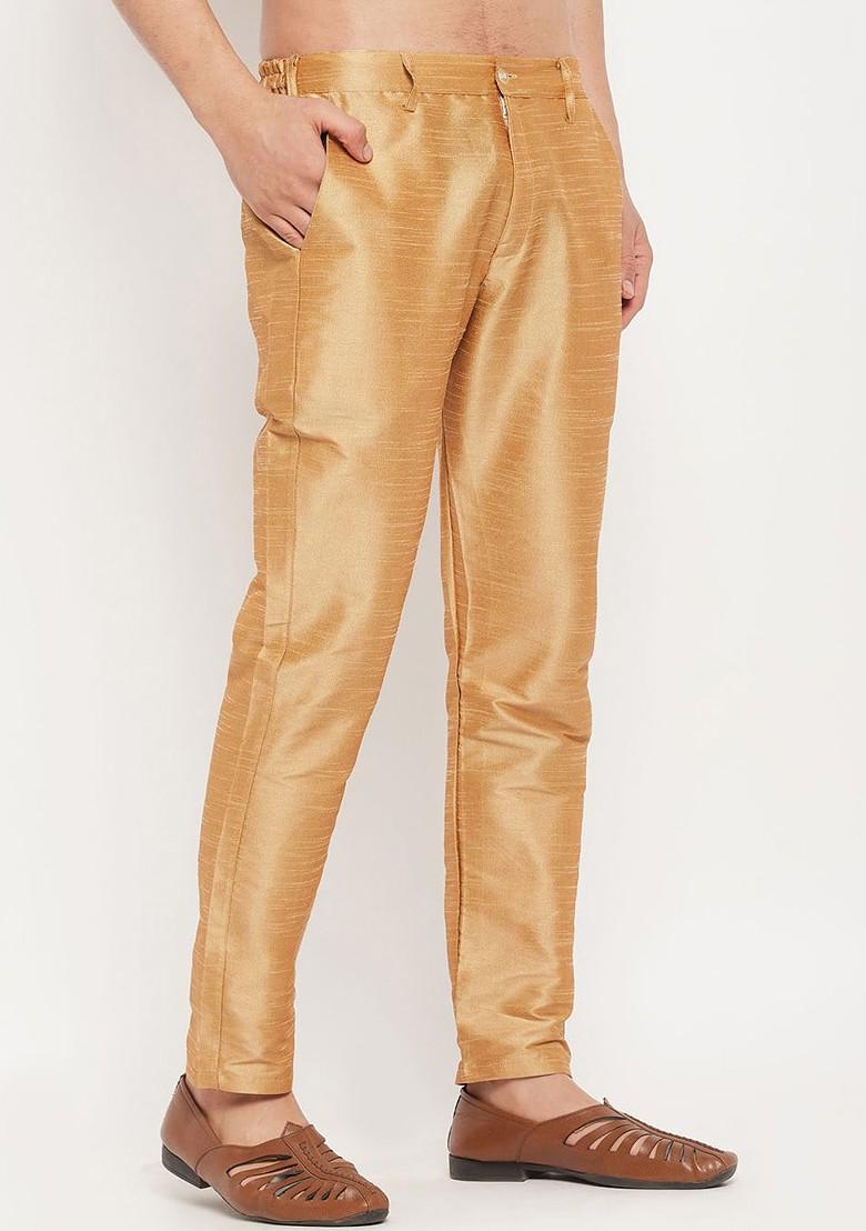 Gold Solid Silk Pyjama For Men