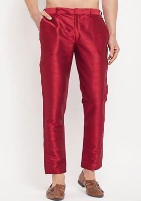 Maroon Solid Silk Pyjama For Men