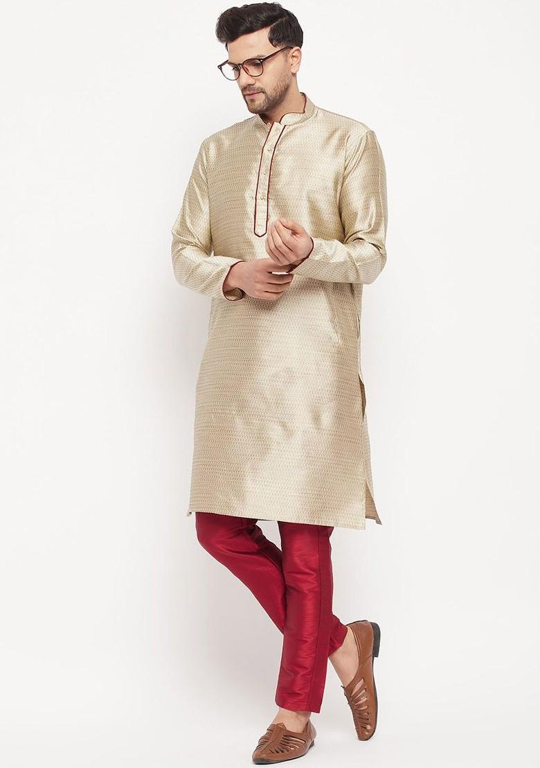 Maroon Solid Silk Pyjama For Men