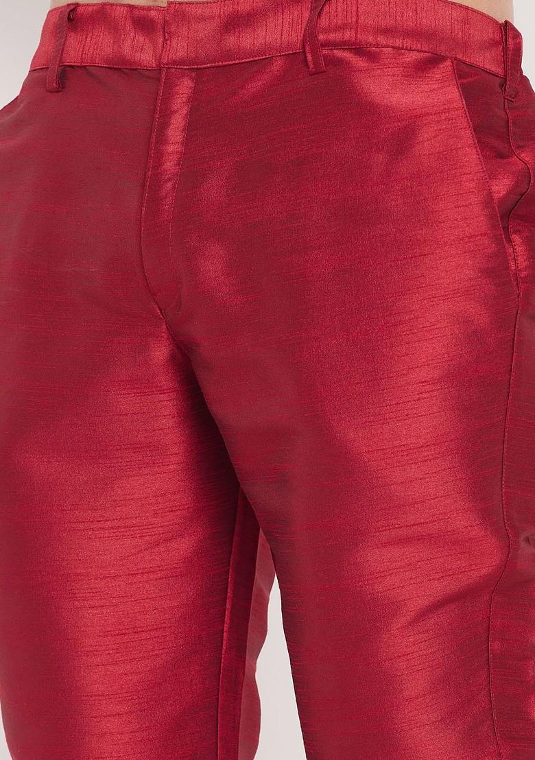 Maroon Solid Silk Pyjama For Men