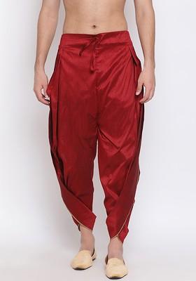 Maroon Solid Silk Dhoti For Men