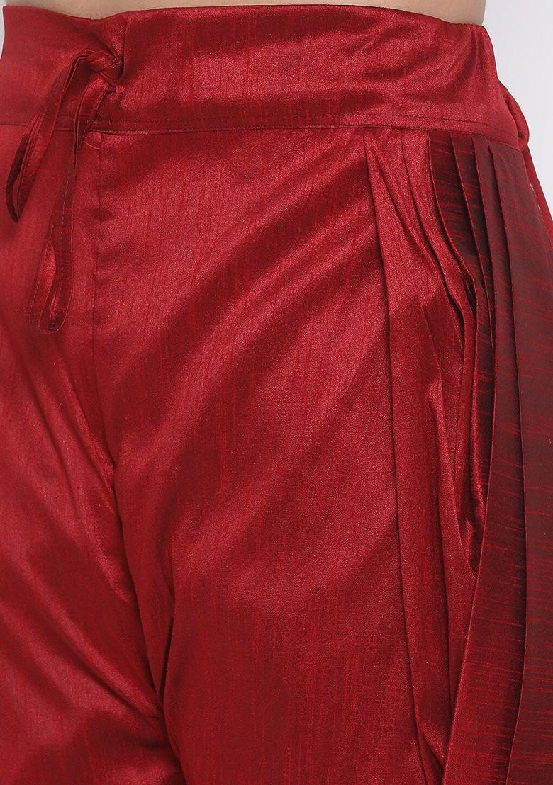 Maroon Solid Silk Dhoti For Men