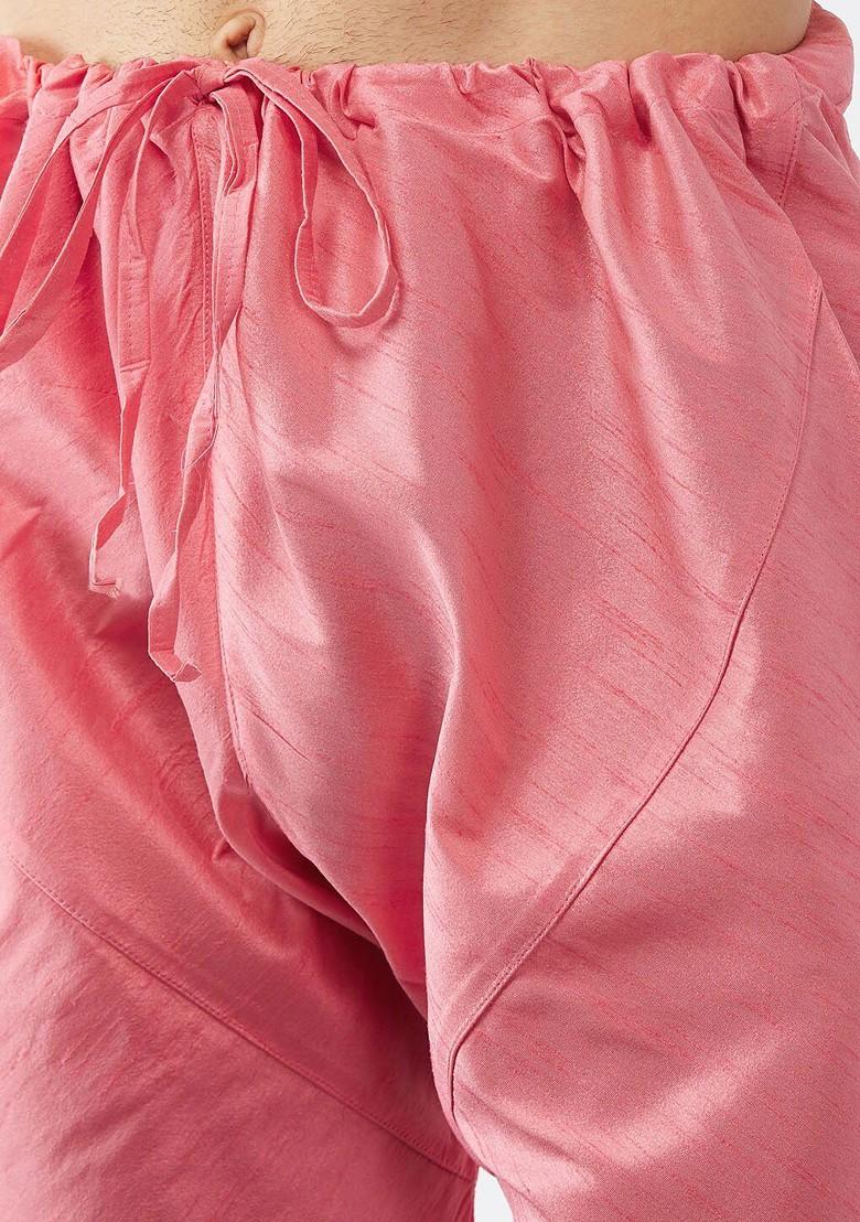 Pink Solid Poly Blend Churidar For Men
