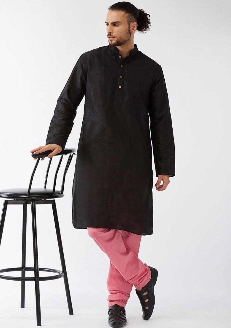 Pink Solid Poly Blend Churidar For Men