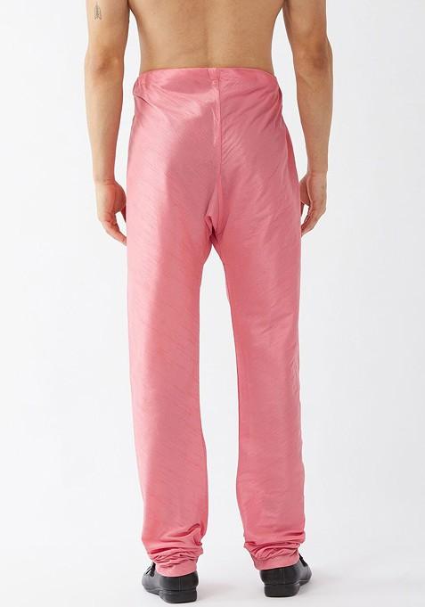 Pink Solid Poly Blend Churidar For Men