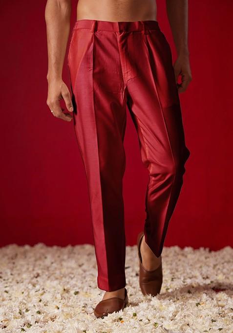 Maroon Solid Poly Blend Pyjama For Men — view on Indya
