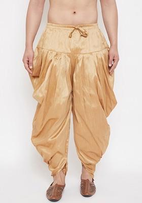 Rose Gold Solid Poly Blend Dhoti For Men
