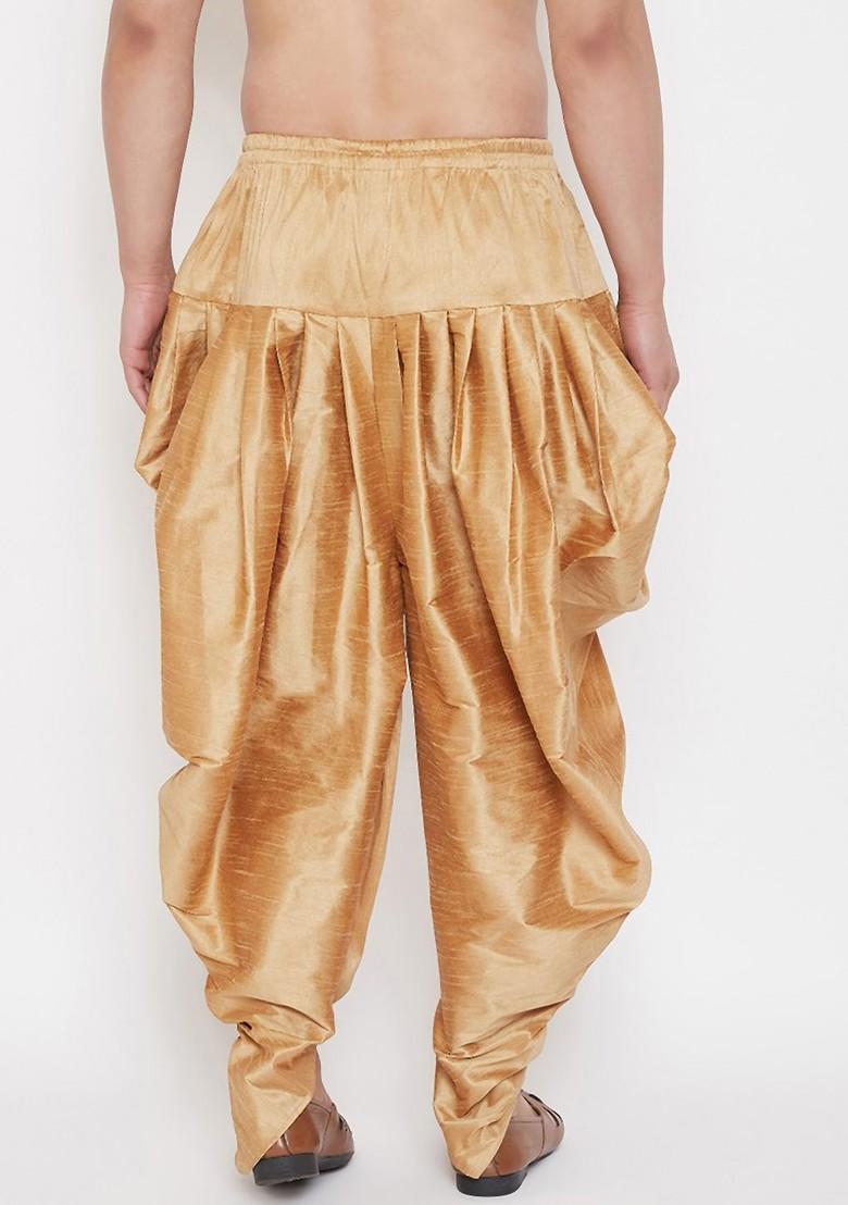 Rose Gold Solid Poly Blend Dhoti For Men