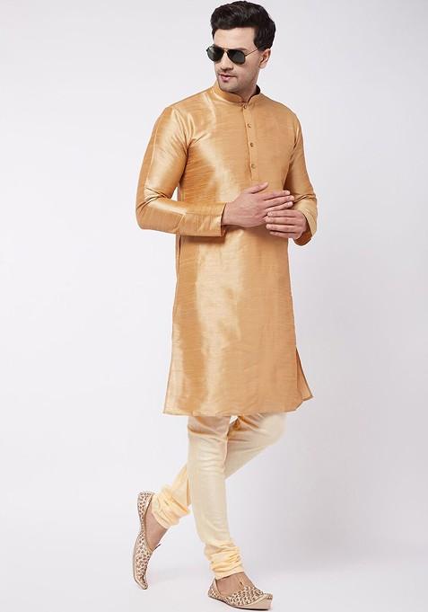 Gold Solid Poly Blend Pyjama For Men