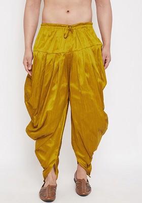 Mustard Solid Poly Blend Dhoti For Men