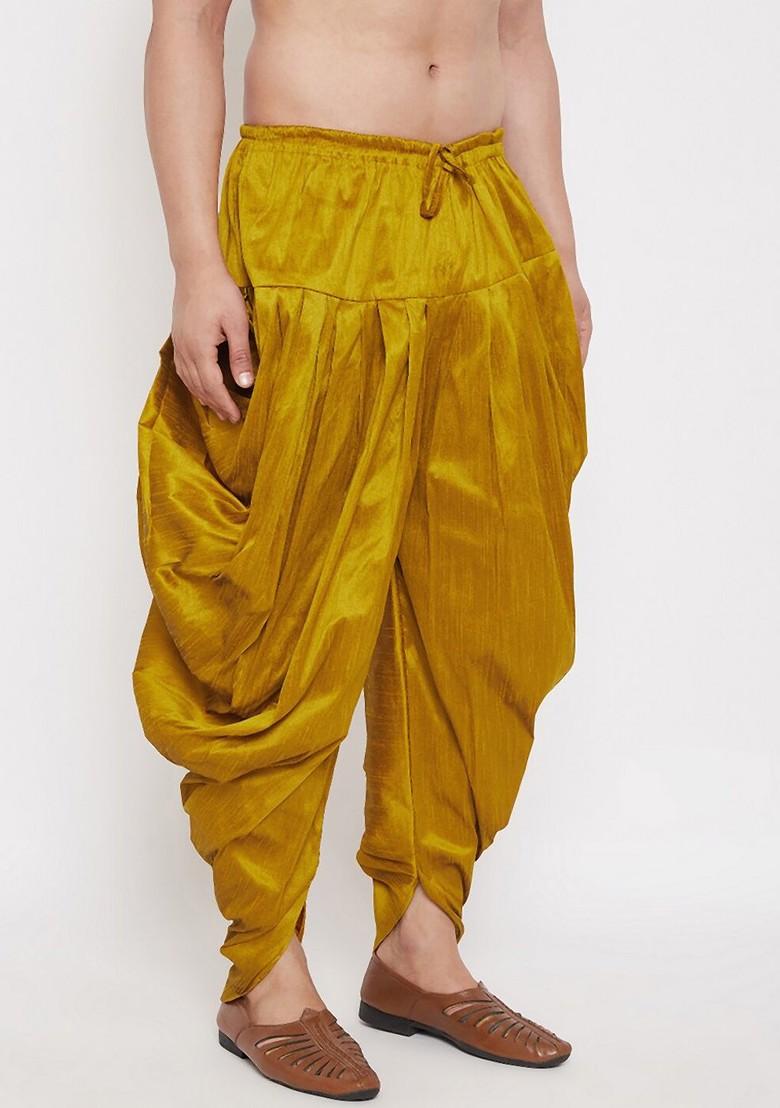 Mustard Solid Poly Blend Dhoti For Men