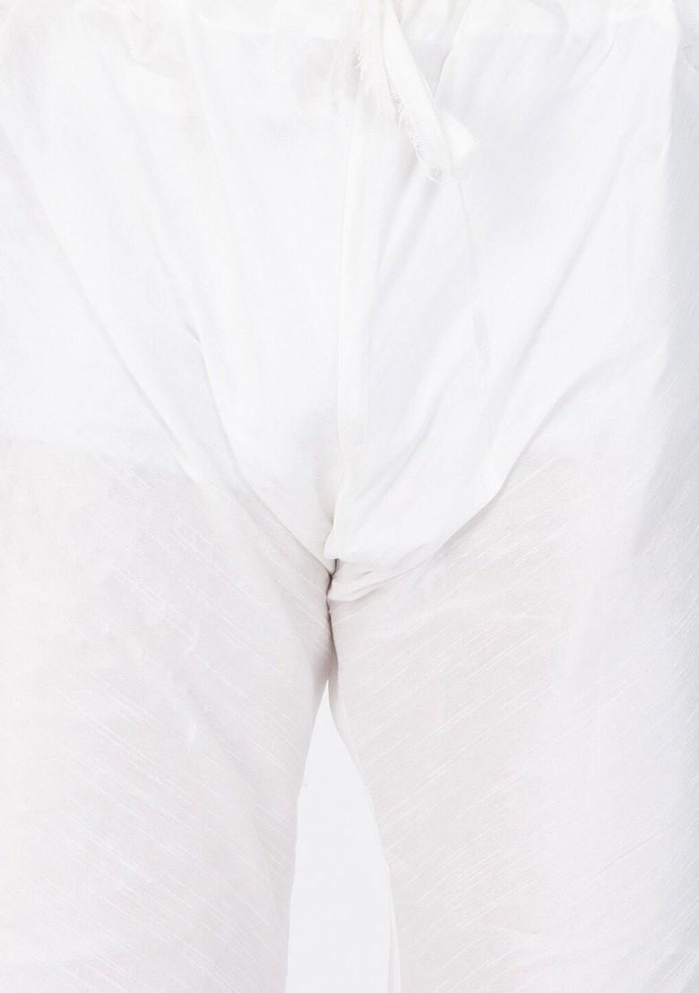 White Solid Poly Blend Churidar For Men