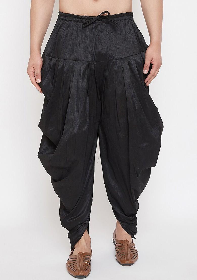 Black Solid Poly Blend Dhoti For Men