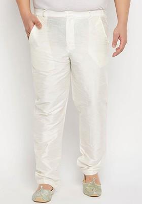 Cream Solid Poly Blend Pyjama For Men