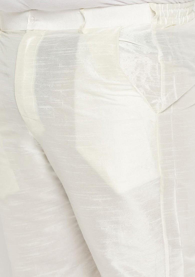 Cream Solid Poly Blend Pyjama For Men