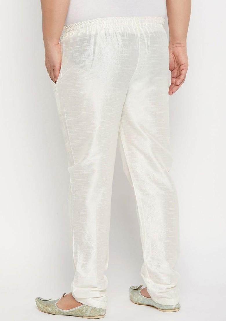 Cream Solid Poly Blend Pyjama For Men