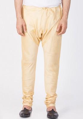 Gold Solid Poly Blend Churidar For Men