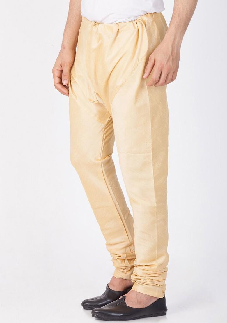 Gold Solid Poly Blend Churidar For Men