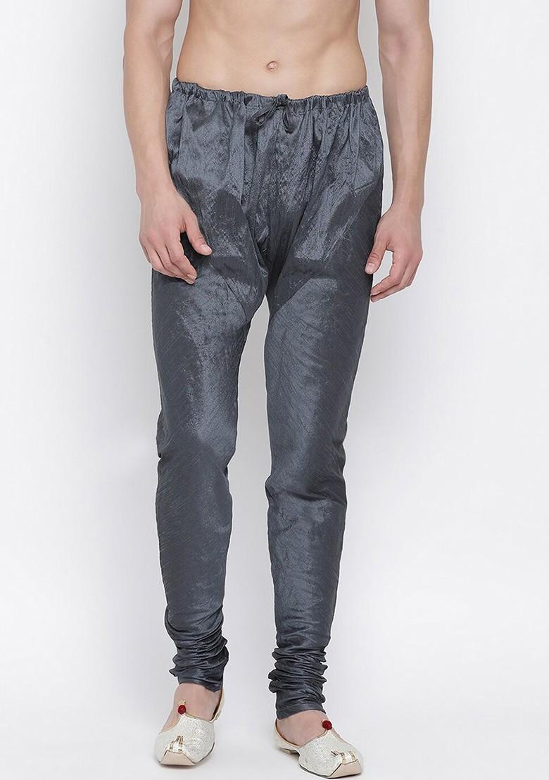 Grey Solid Poly Blend Churidar For Men