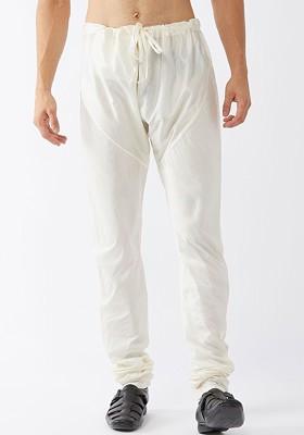 Cream Solid Poly Blend Churidar For Men