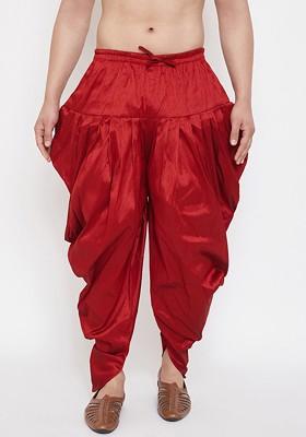 Maroon Solid Poly Blend Dhoti For Men