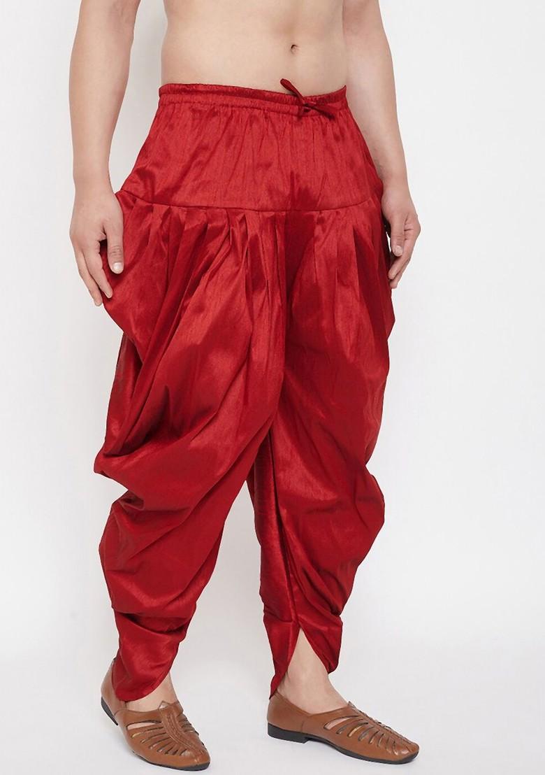 Maroon Solid Poly Blend Dhoti For Men