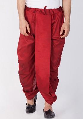 Maroon Solid Poly Blend Dhoti For Men