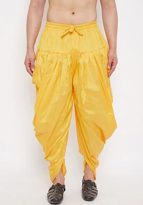 Yellow Solid Poly Blend Dhoti For Men