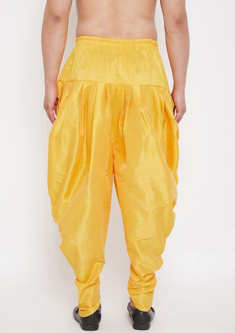 Yellow Solid Poly Blend Dhoti For Men