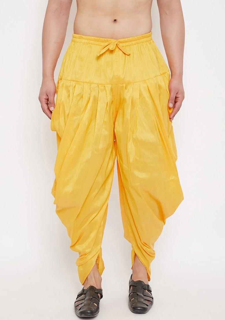 Yellow Solid Poly Blend Dhoti For Men