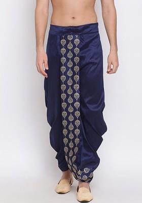 Navy Blue Woven Poly Blend Dhoti For Men