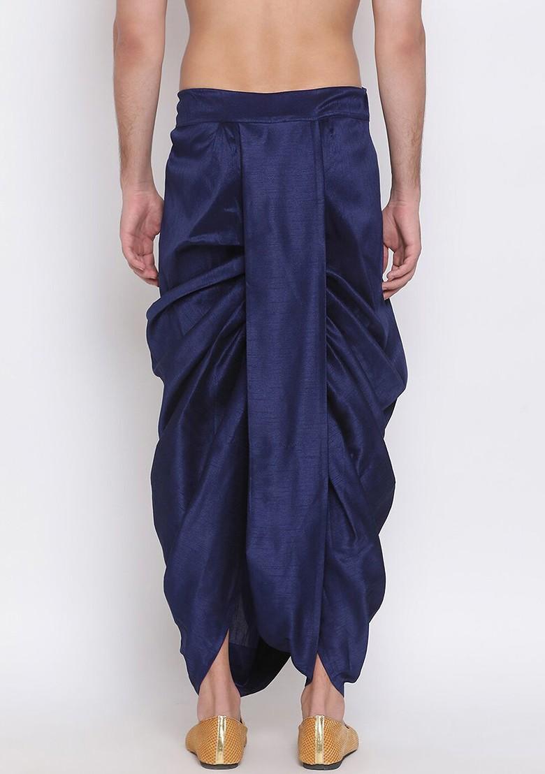 Navy Blue Woven Poly Blend Dhoti For Men