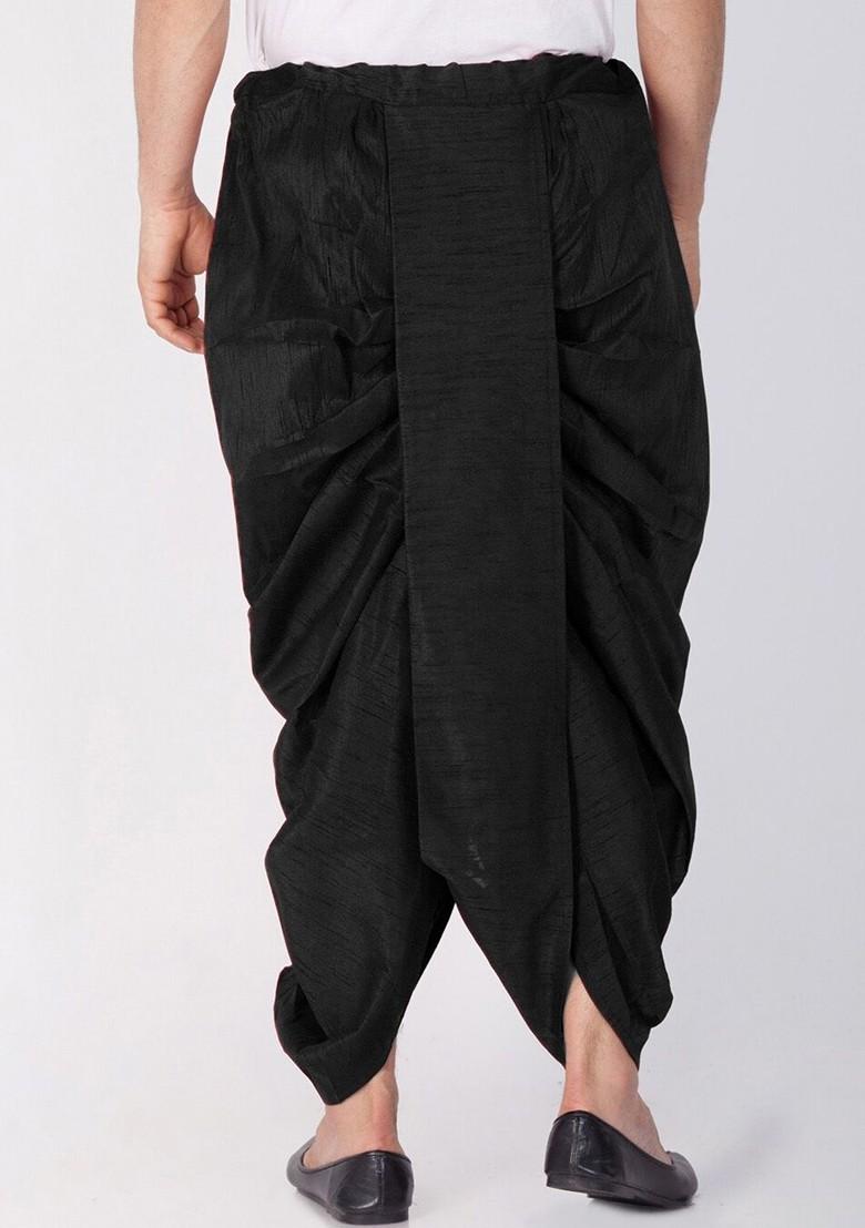 Black Solid Poly Blend Dhoti For Men