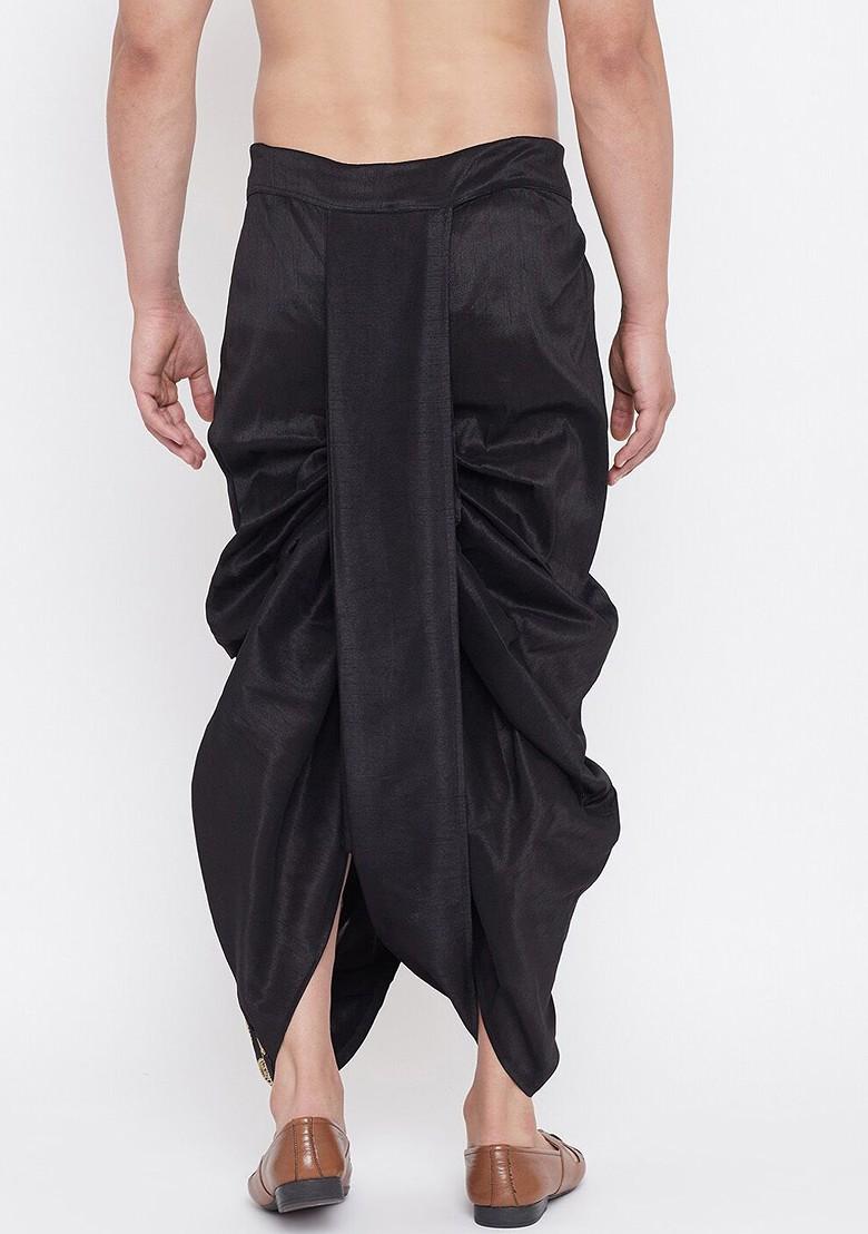 Black Embroidered Poly Blend Dhoti For Men