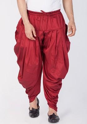 Maroon Solid Poly Blend Dhoti For Men