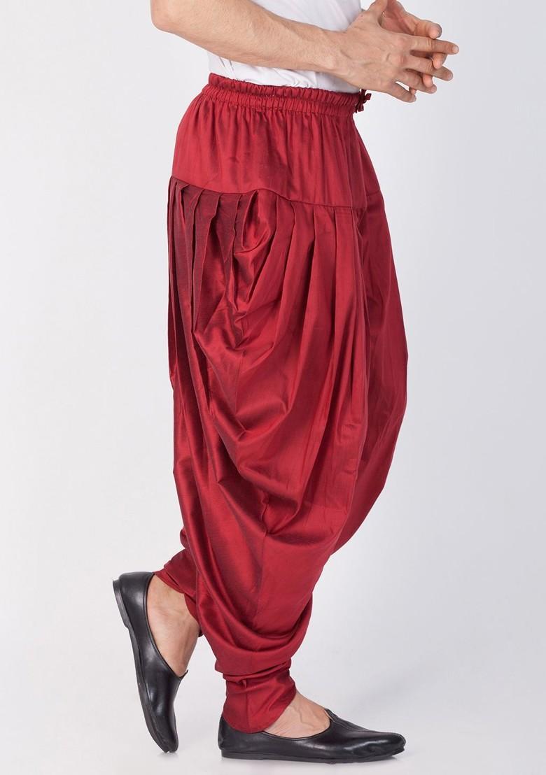 Maroon Solid Poly Blend Dhoti For Men