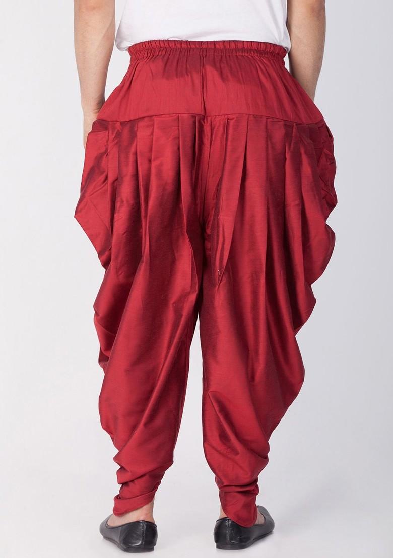 Maroon Solid Poly Blend Dhoti For Men