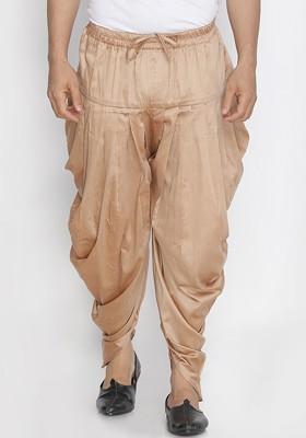 Beige Solid Poly Blend Dhoti For Men
