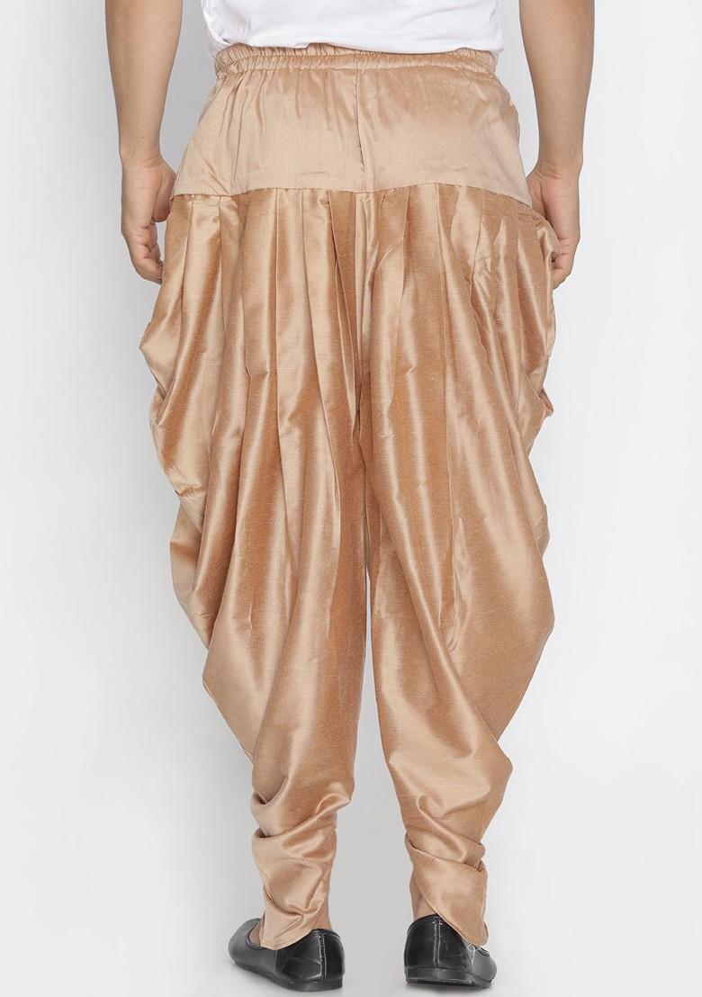 Beige Solid Poly Blend Dhoti For Men