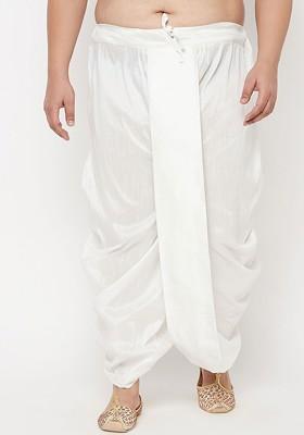 White Solid Poly Blend Dhoti For Men