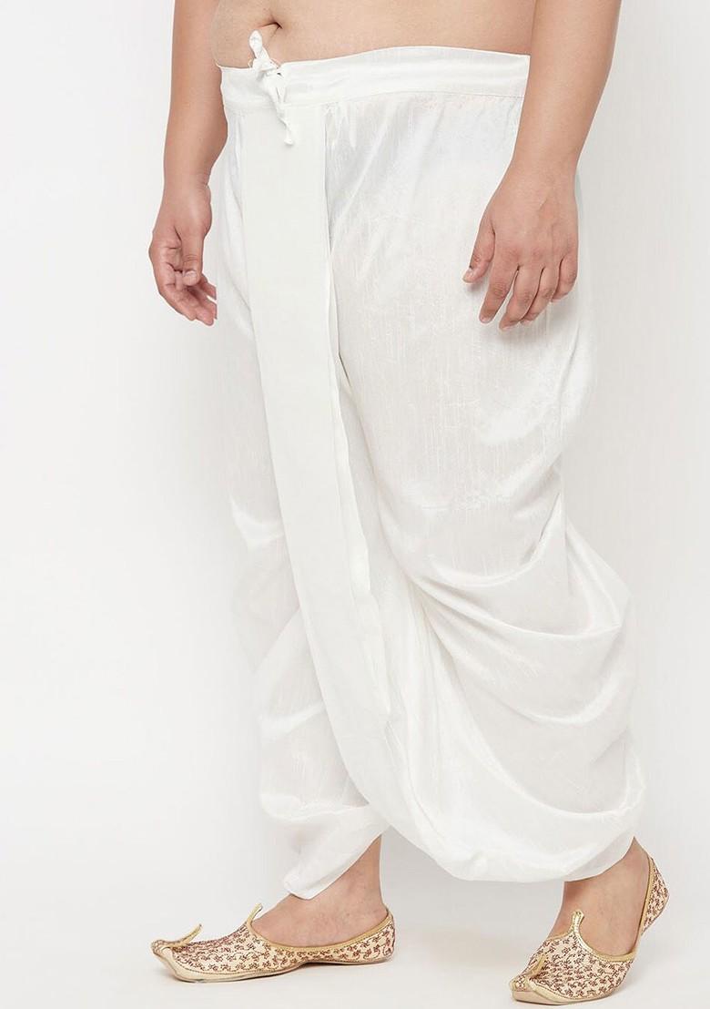 White Solid Poly Blend Dhoti For Men