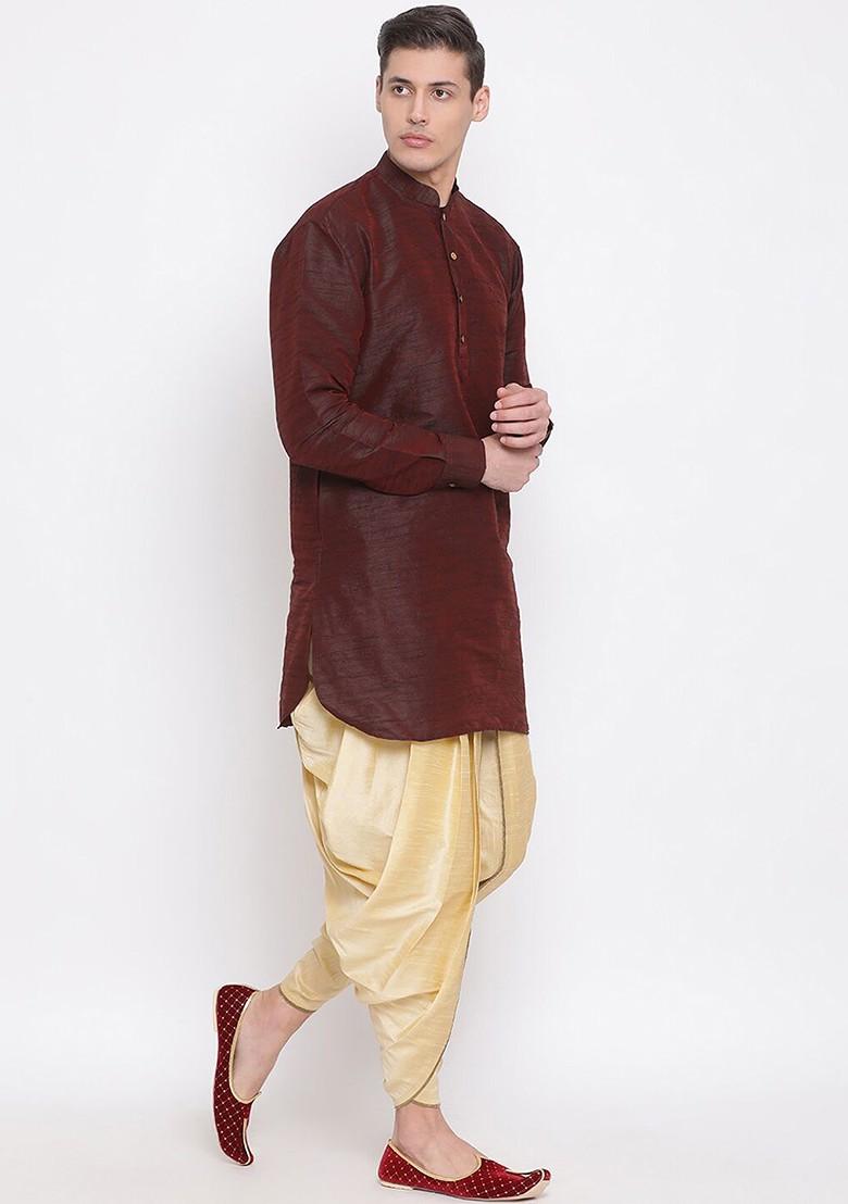Gold Solid Poly Blend Dhoti For Men