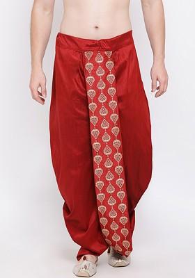 Maroon Woven Poly Blend Dhoti For Men