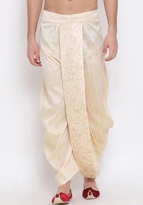 Gold Embroidered Poly Blend Dhoti For Men