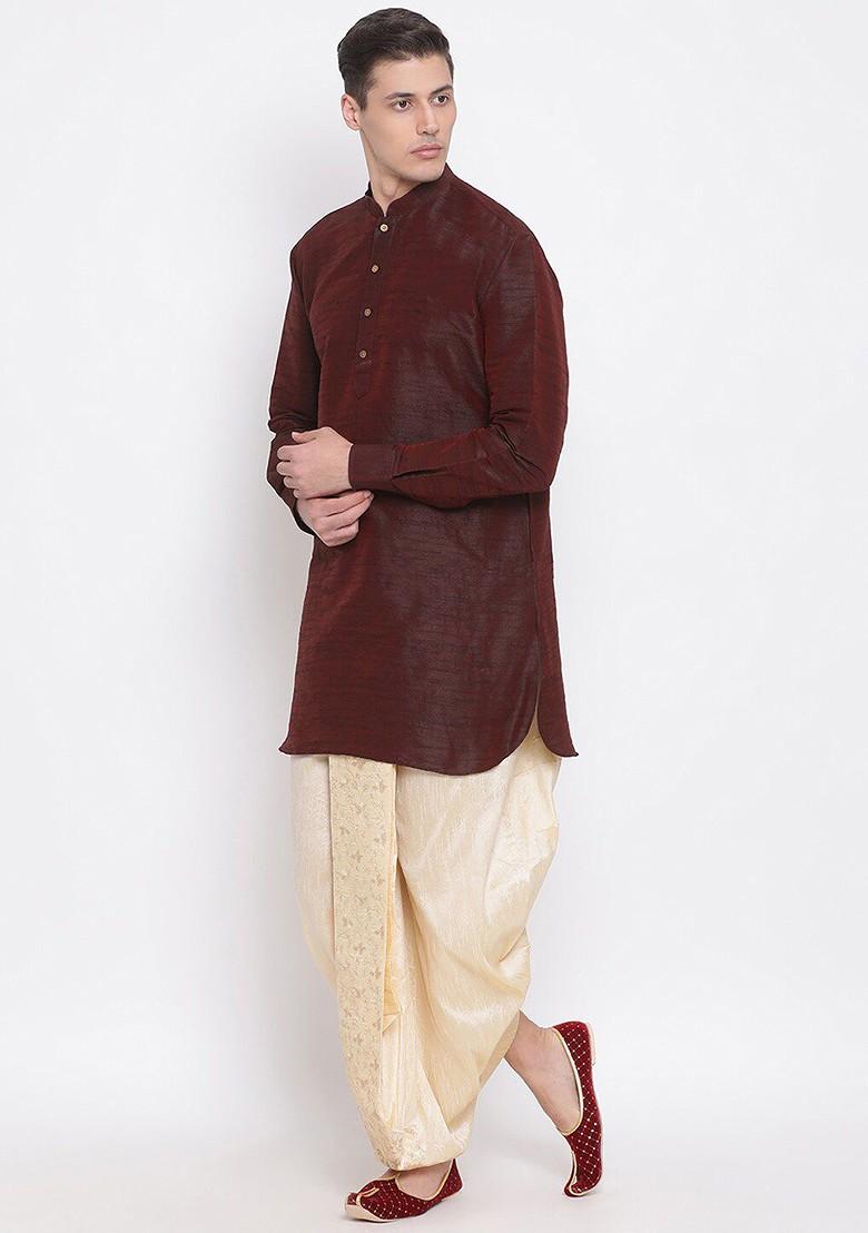 Gold Embroidered Poly Blend Dhoti For Men