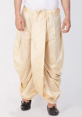 Beige Solid Poly Blend Dhoti For Men